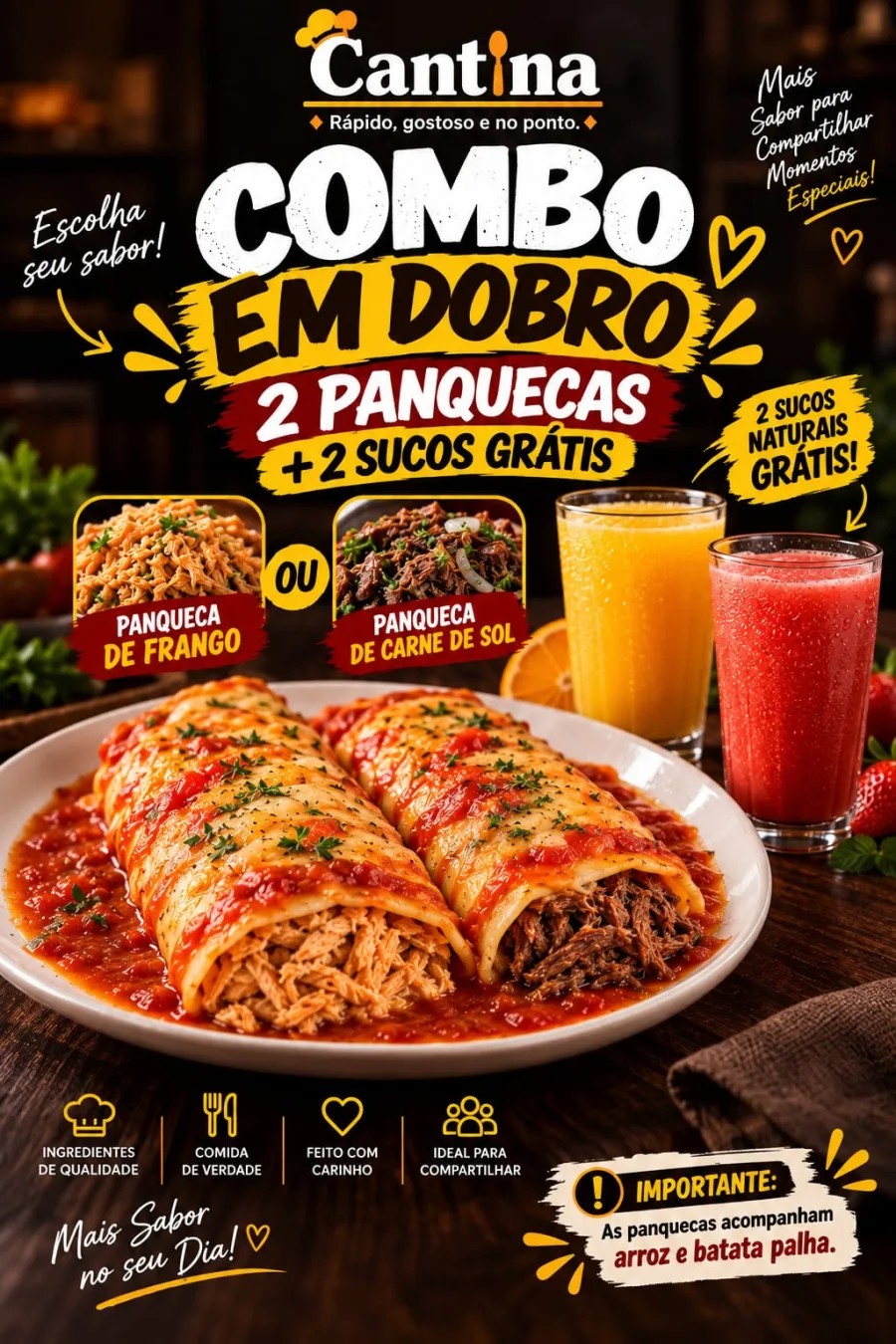 COMBO: 2 PANQUECA + 2 SUCO NATURAL GRÁTIS 